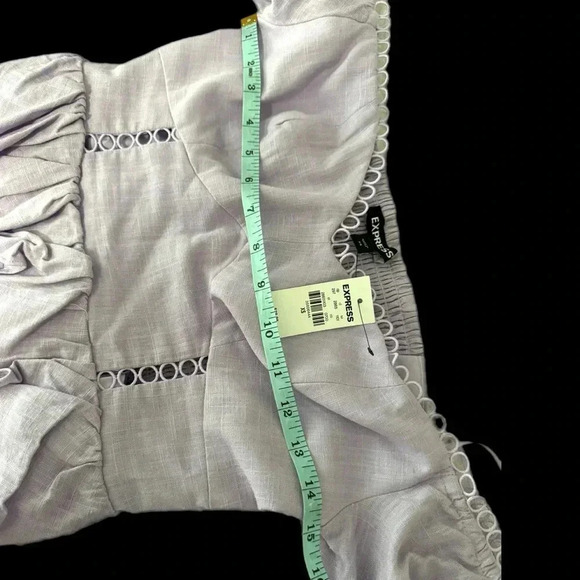 NWT Express Top Off The Shoulder Ruffle Corset Blouse Linen Blend Purple XS - Picture 9 of 11